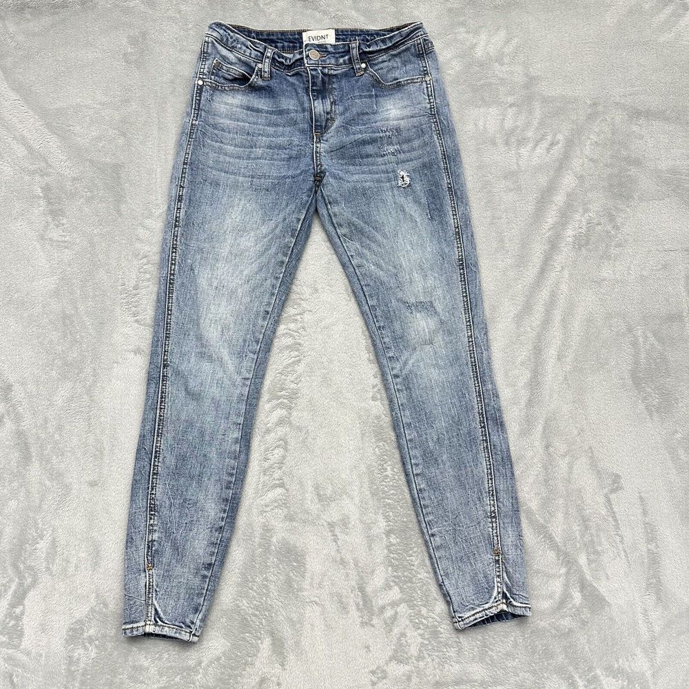 EVIDNT Jeans Womens 28 Light Blue Wash Skinny Slim Ankle Crop Distressed 28x27